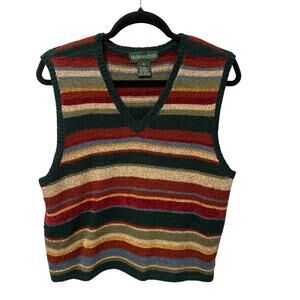 Vintage Bushwacker Wool Blend V Neck Multicolor Striped Sweater Vest Large